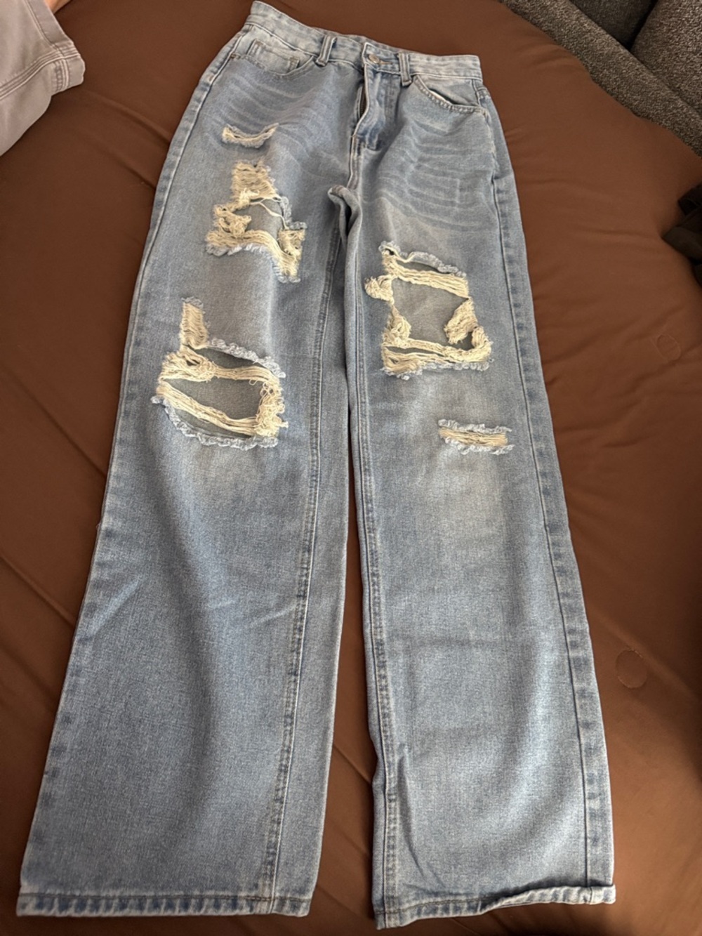 SHEIN Light Blue Distressed Wide Leg Jeans